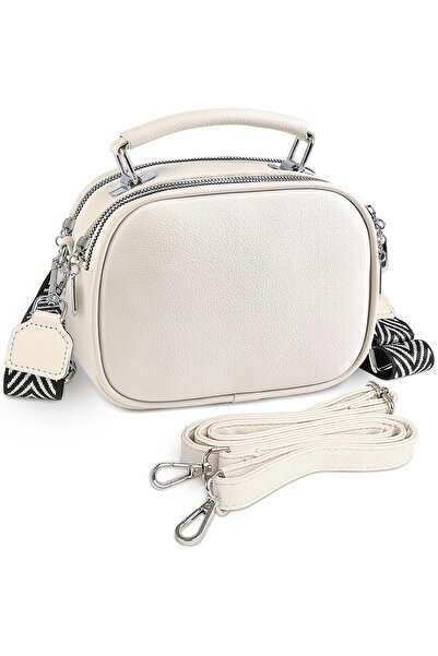 OSIRION Faux-Leather Small Crossbody Shoulder Bag with 2 Removable Straps, Cream white