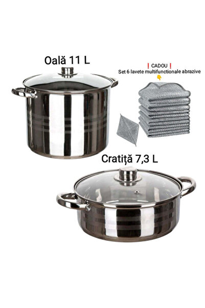 dealshopromania Oală din oțel inoxidabil de 11 litri și cratiță de 7,3 litri ...