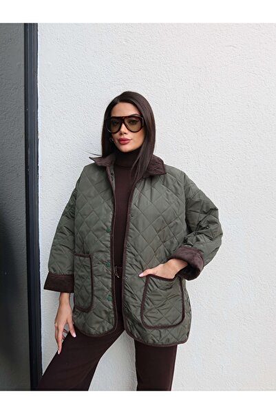 ESRAHELVACI Velvet Collar Snap Fastener Quilted Coat