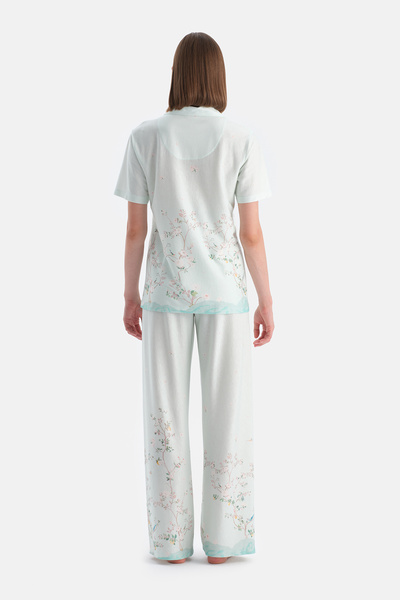 Dagi Set pantaloni cămașă cu model floral albastru deschis