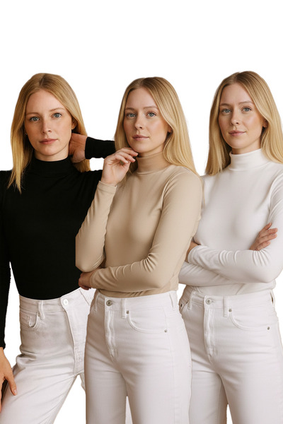 RDK Giyim Women's Long Sleeve Turtleneck Bodysuit 3-Piece Set –