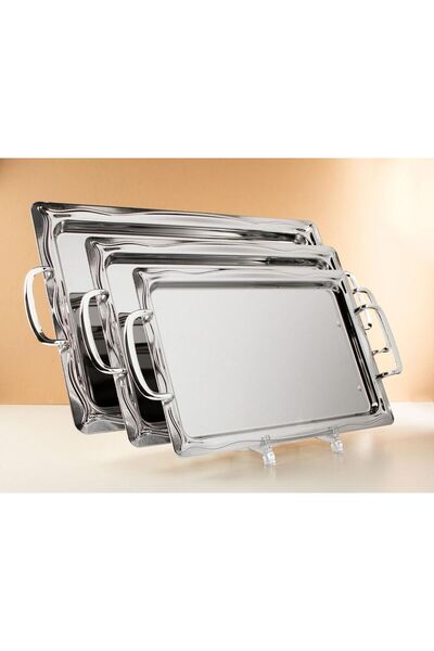 TOHFAT-AL MAIDAH Luxury stainless steel serving tray set with a modern and distinctive design (3 pieces)