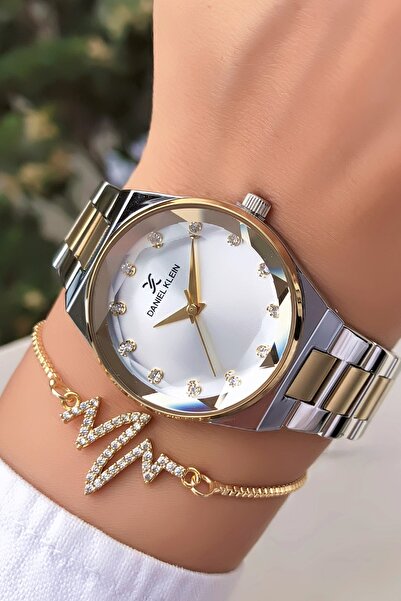 Daniel Klein Original Women's Wristwatch Gold Silver Color Steel Band Bracelet with Gift Dk47Fhj3