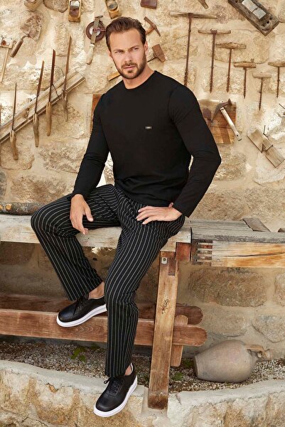 Aydoğan Ανδρικό Σετ Πιτζάμες Ζακάρ Μακρυμάνικο 3375 Μαύρο02