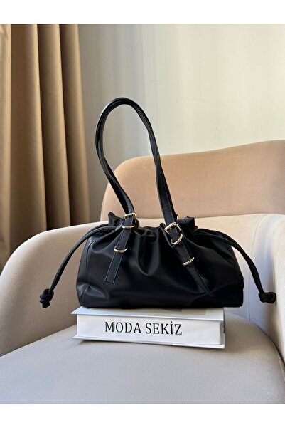 Moda Sekiz Women's Water Repellent Fabric Drawstring Gold Accessory Shoulder Bag