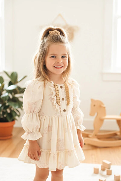 aysskids فستان ميرا بأكمام طويلة وتفاصيل ياقة للفتيات مناسب للعيد والمناسبات ...