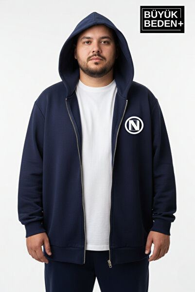 Superlife Чоловічий великий розмір з капюшоном на блискавці з принтом N Світшот-кардиган SPR26BHR922