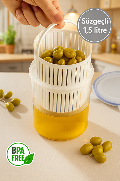 Nesto Home 1.5 Liter Olive Oil and Pickle Storage Container with Strainer
