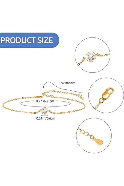 OSIRION S925 Sterling Silver Anklet, AAA Cubic Zirconia, Gold