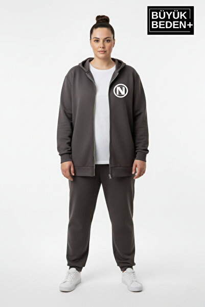 Superlife Women's Plus Size Hooded Zippered N Printed Sweatshirt Cardigan Spr26Bhrk922