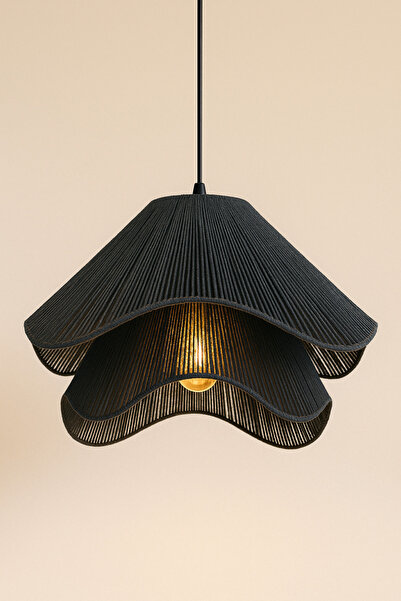 oceanpoint Çift Kat Dalga Form İp Sarımlı Sarkıt Avize Antrasit Siyah 55x45 E...