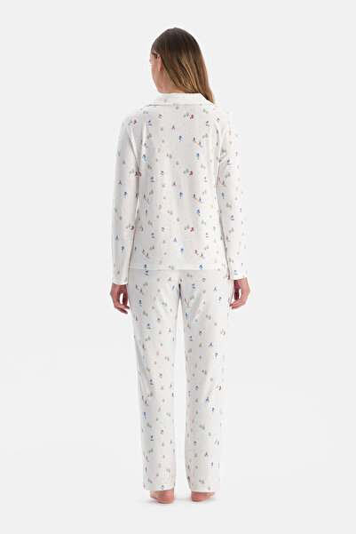 Dagi Ecru Printed Thermal Shirt Pants Pajama Set