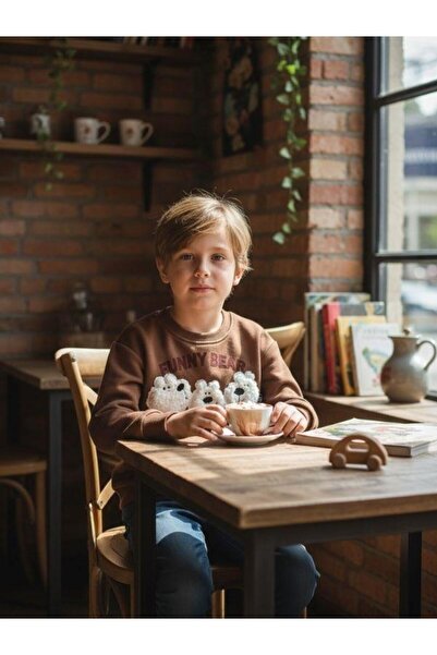 Zekids Момчешка плюшена блуза с бродерия на мече