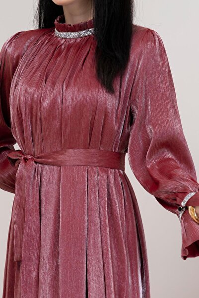 Sevitli Glittery Stone Evening Dress-Burgundy