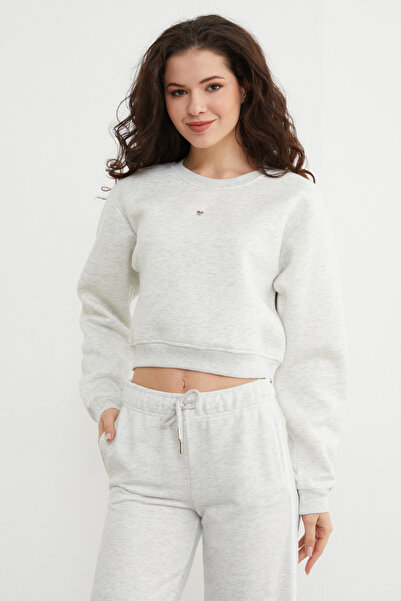 Fulla Moda 3 Thread Crop Sweatshirt with Heart Accessories