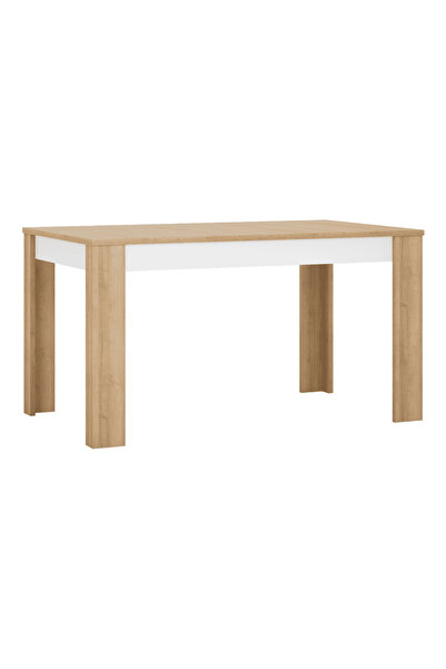 DacEnergy Dining table LYOT03, extendable, riviera oak/high gloss white HG, 140-180x85 cm, LEONARDO