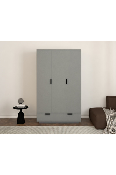 satenhome Armi 3 Kapaklı 2 Çekmeceli METALİK GRİ Gardırop