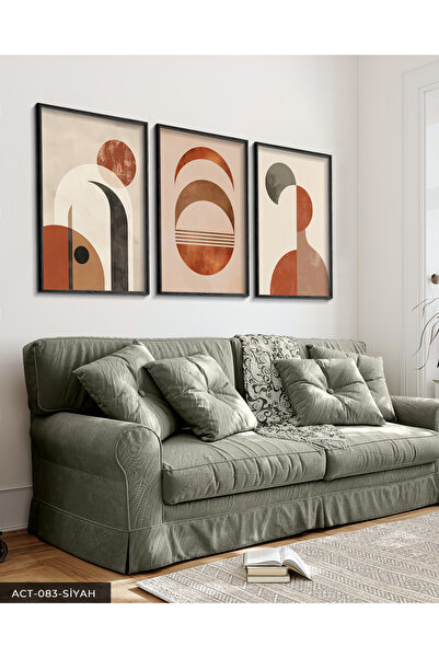 Evinemoda Apstraktni uzorci, 3-dijelna crna slika u drvenom okviru