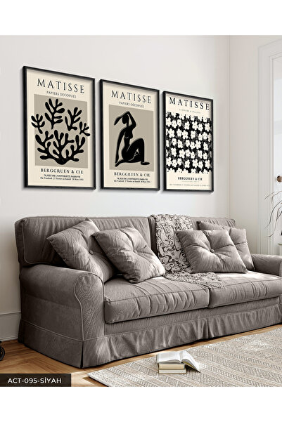 Evinemoda Matisse Berggruen & Cie 3-dijelna crna slika u drvenom okviru