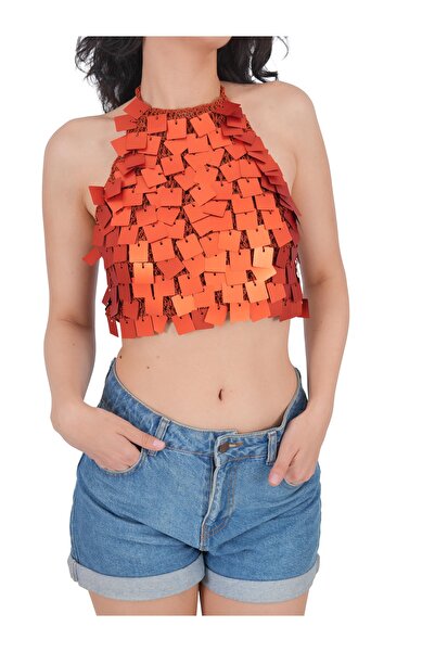 Craft By Mine El Yapımı Kiremit Kare Payetli Büstiyer – Boyundan Bağlamalı, A...