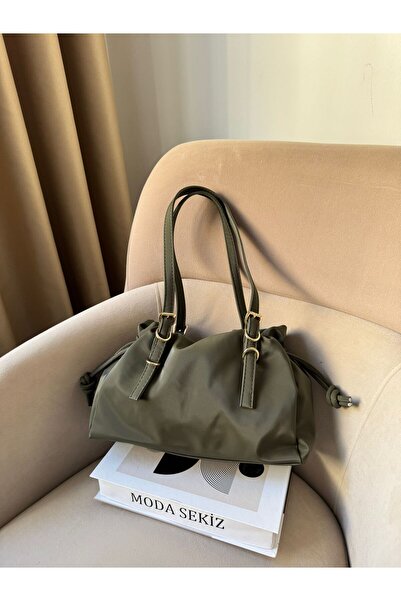 Moda Sekiz Women's Water Repellent Fabric Drawstring Gold Accessory Shoulder Bag