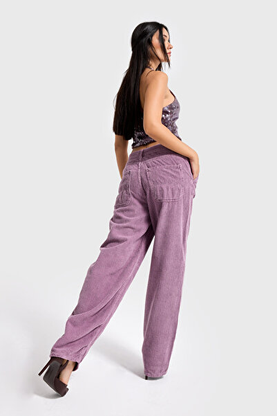 its basic Women's Lilac Color 29W5-111 Skater Fit Thick Corded Fabric Velvet Fabric Trousers