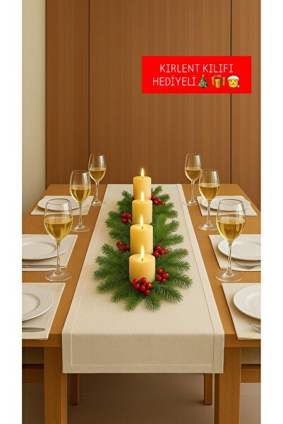 GOCCIA HOME Yılbaşına Özel Şık Ve Kaliteli Runner 6'lı Peçete Takımı Krem Ren...