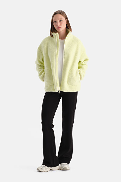 Dagi Light Green Women's Front Zipper Fleece Coat