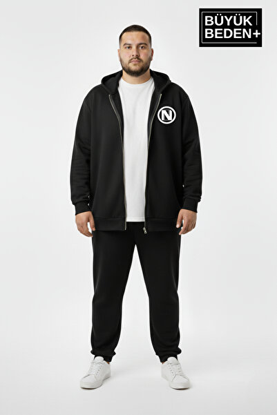 Superlife Ανδρικό φούτερ μεγάλου μεγέθους με κουκούλα με φερμουάρ N με τύπωμα Ζακέτα SPR26BHR922