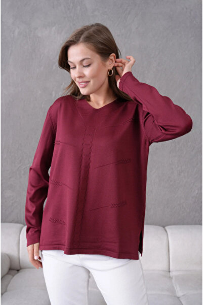 Elçelya Moda Pulover tricotat subțire cu textura moale pentru femei, cu decol...