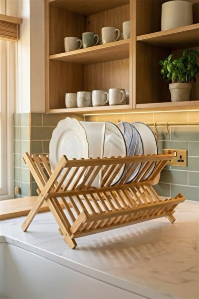 Bayev Bambu Katlanabilir Bulaşıklık 700593 - Ahşap 47 x 32 Tabaklık