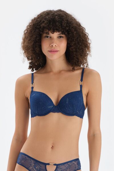 Dagi Navy Blue Lace Detailed Bra with Accessories