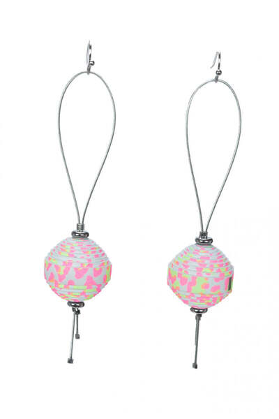 HAIArt Cercei plutitori din piele - imprimeu animal roz/galben neon