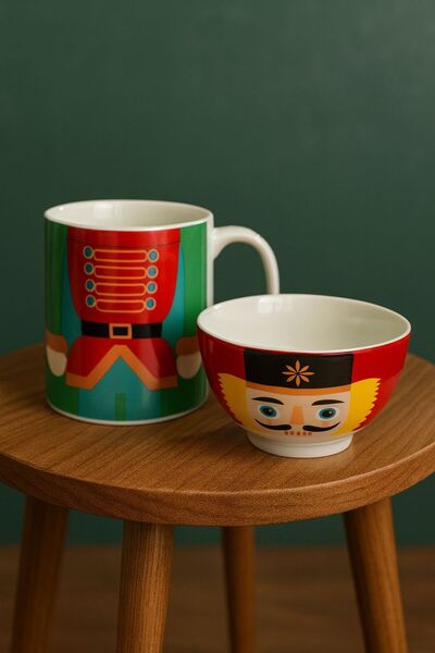 NEWNOW Nutcracker Designed Mug & Bowl Set – New Year's Special Series”