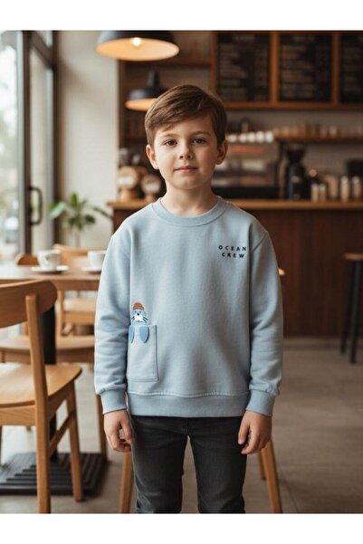 Zekids Swea din bumbac pentru băieți Ocean Yazılı tricou