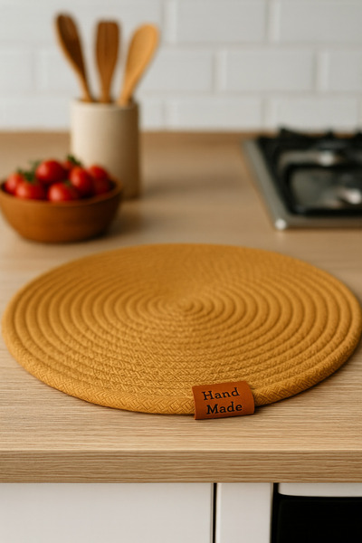 Febros 6-Piece Jut Supla American Dinner Set – 100% Cotton, Handmade, Non-Slip Round Plate Coasters