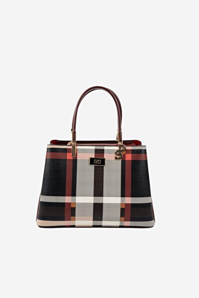 Silver Polo SP1098 Geantă de mână pentru femei în carouri negru-visiniu