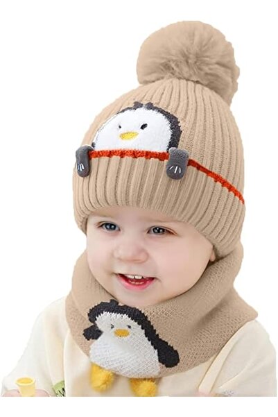 NALACAL Cute Knitted Winter Hat for Kids - Cartoon Penguin with Pom Pom and F...
