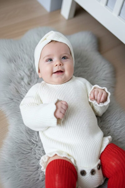 meriç bebe - bütün çocuklar melektir. mrc Stitch-Free Thessaloniki Knitted Sausage Collar Ruffled Baby Girl Knitwear Bodysuit Sweater & Headband Two-Piece Set