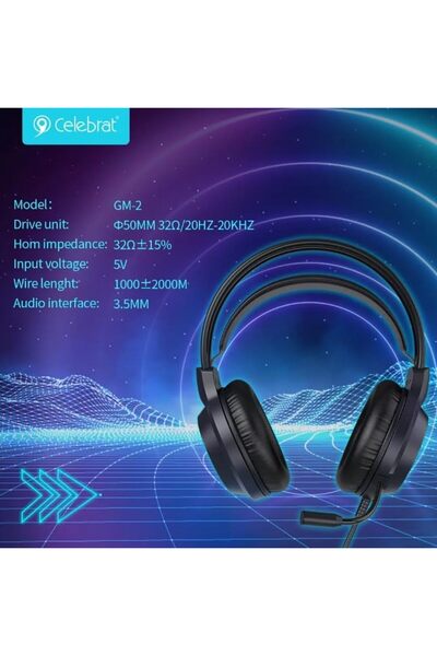Generic Celebrat GM-2 Overhead Wired Gaming Headset - 5.1 HD Surround, Noise Cancelling Mic