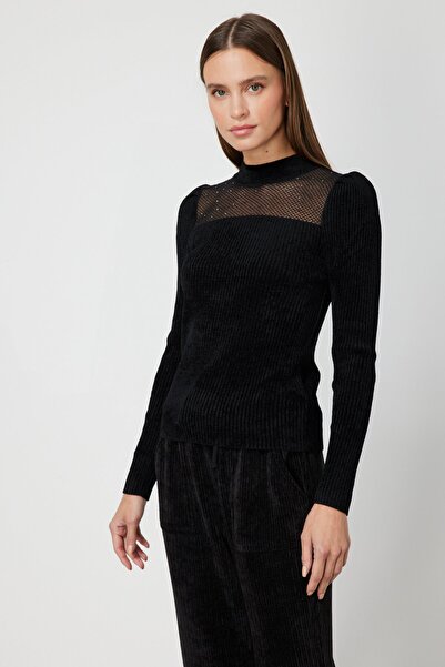 ON TRİKO Bluză din catifea cu detalii transparente 60415-26K