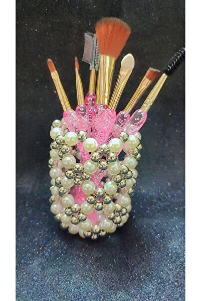 shamatolyesi Handcrafted Pearl Beaded Stylish Makeup Brush Holder Adds Elegance to Your Desk.