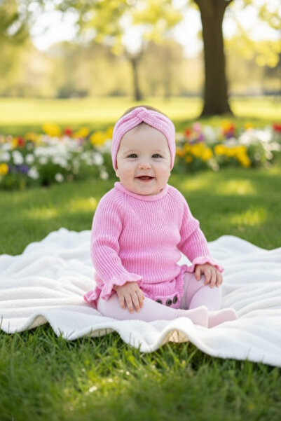 meriç bebe - bütün çocuklar melektir. mrc خياطة مخفية طقم مكون من سترة تريكو وربطة شعر للفتيات الصغيرات من سيلانيك