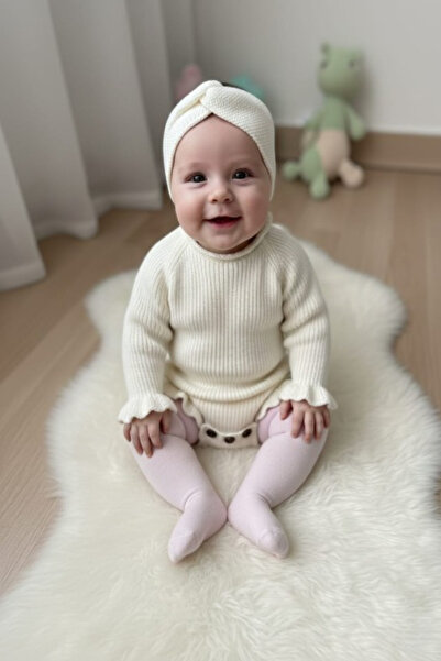 meriç bebe - bütün çocuklar melektir. mrc Stitch-Free Thessaloniki Knitted Sausage Collar Ruffled Baby Girl Knitwear Bodysuit Sweater & Headband Two-Piece Set
