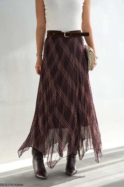 Haticepalas Plaid Patterned Asymmetrical Skirt Brown