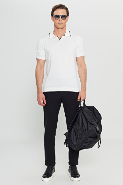 ALTINYILDIZ CLASSICS Men's White 100% Cotton Standard Fit Regular Fit Polo Neck Knitwear T-Shirt