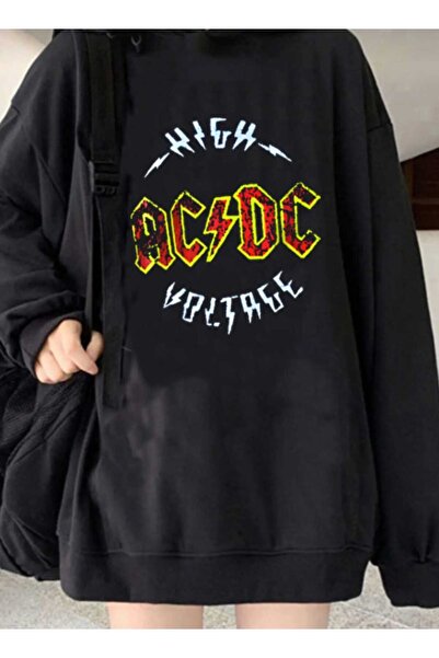 Hunors Sportswear & Company سويت شيرت Acdc مطبوع موديل يونيسكس قطن بغطاء رأس