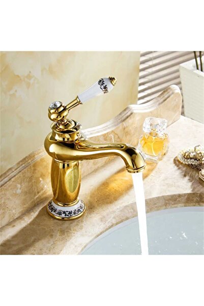 Trendy's Μιξέρ νιπτήρα TRENDY, χρυσό, με κεραμικό κέντημα