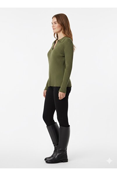 ModaPlaza Women's Corded Fabric Polo Neck Sweater 5059