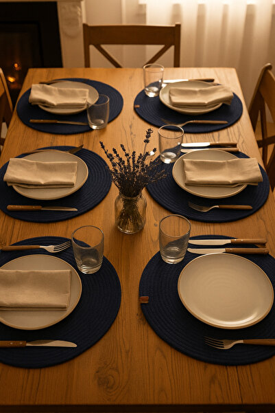 Febros 6-Piece Jut Supla American Dinner Set – 100% Cotton, Handmade, Non-Slip Round Plate Coasters